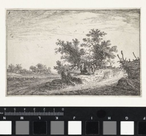 Four figures on a rise in a landscape