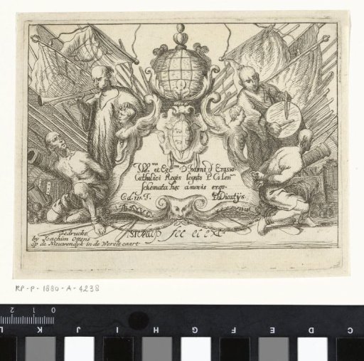 Islamic galley slaves on either side of a cartouche