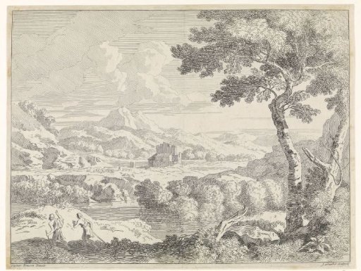 Hilly landscape with shepherds