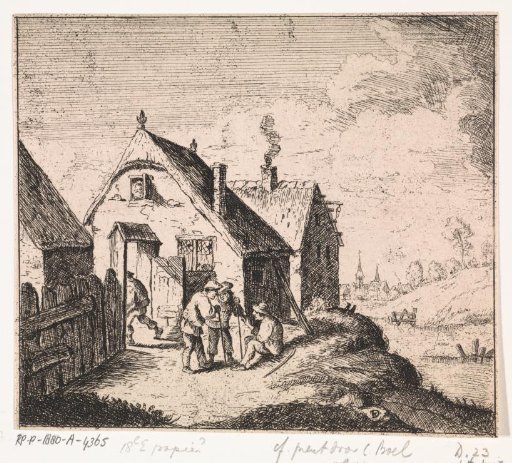Three men in conversation at a house