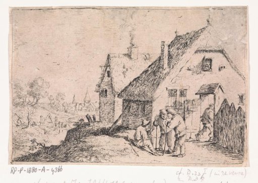 Three men in conversation at a house