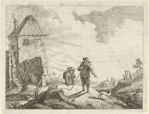 Two Peasants with a Dog on a Country Road