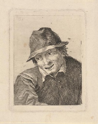 Bust of a man with a hat looking to the right