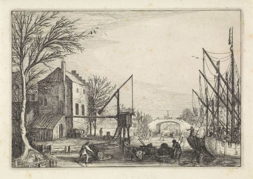 Figures on the ice near a brewery