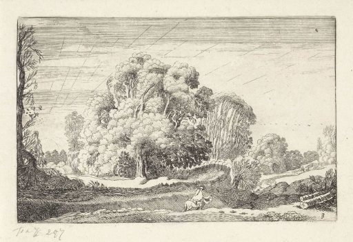 Horseman in a landscape at sunrise