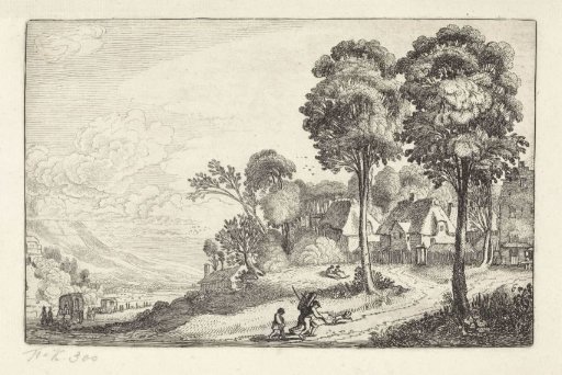 Travelers on a path near a village