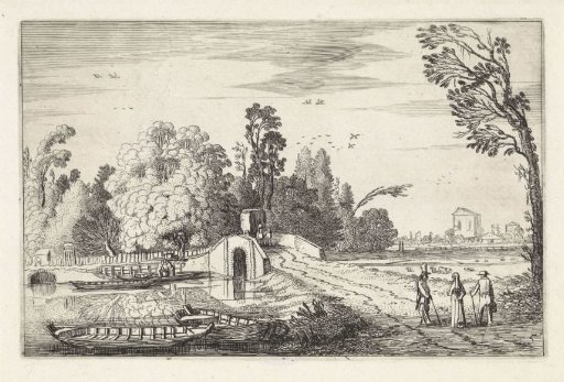 River landscape with a stone bridge