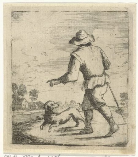 Man with a dog on the road
