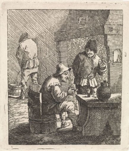 Two smoking peasants at a table