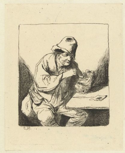 Seated man lighting a pipe