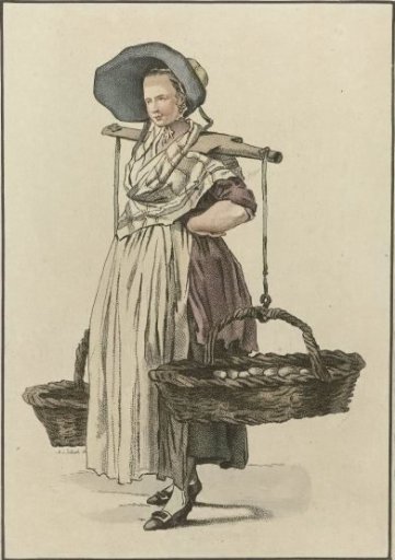 Egg seller with two baskets on a yoke