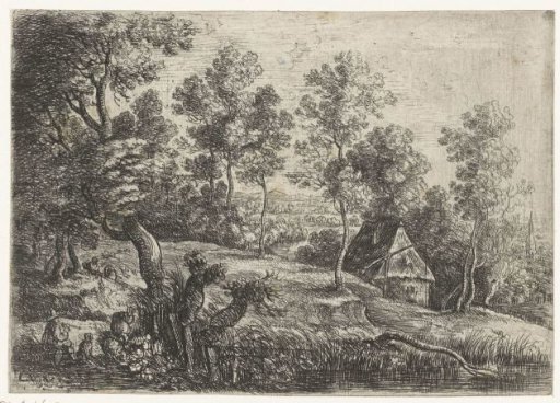 Landscape with a house and a water well