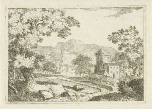 River landscape with houses and towers