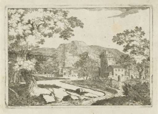 River landscape with houses and towers