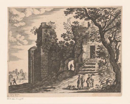 Ruin with a group of women and children