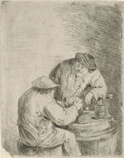 Two peasants by a barrel