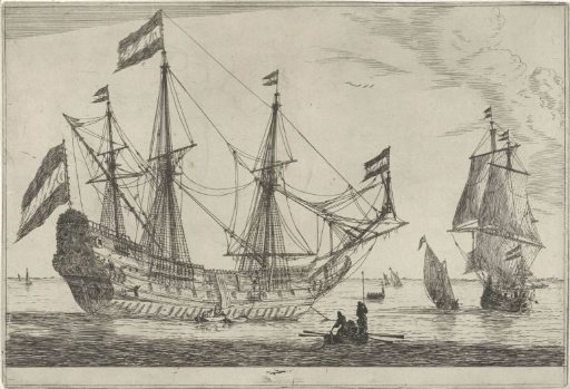 Large sailing ship and a rowboat