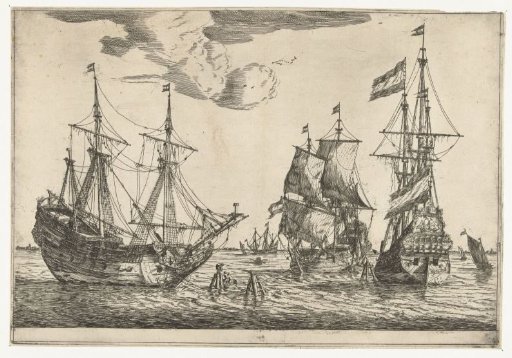 Three moored sailing ships