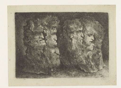 Various heads of men, animals and mascarons