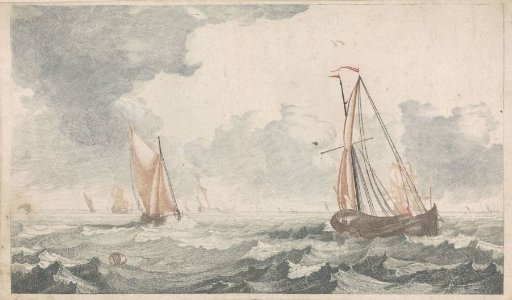 Two flat-bottomed boats sailing towards each other