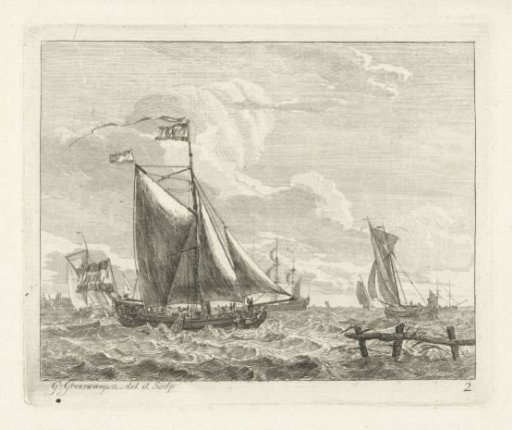 Eight Sailing Ships on Rough Water