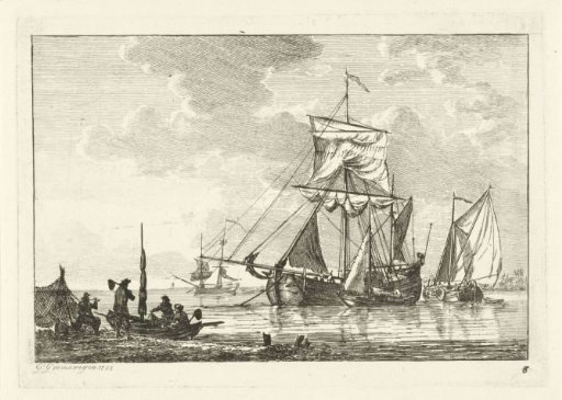 Four Sailing Ships on Still Water