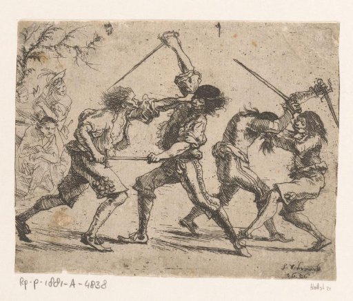 Four duelling soldiers