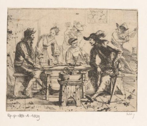 Soldiers and women in an inn