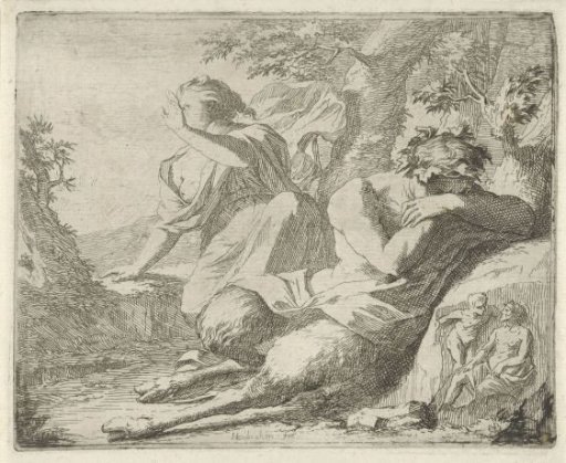 Satyr and Female Figure Covering Their Eyes Against the Sunlight