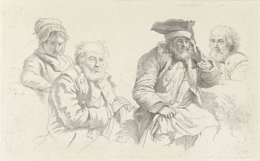 Study sheet with three old men and a young woman
