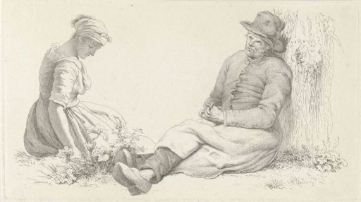 Study sheet with a seated man and a young woman