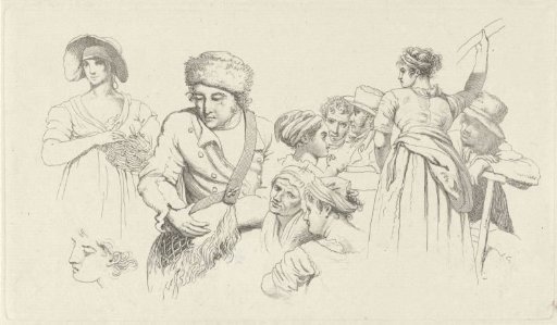 Study sheet with figures and heads