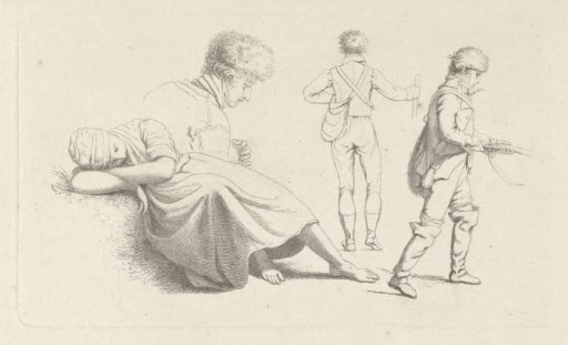 Study sheet with a sleeping woman and a hunter