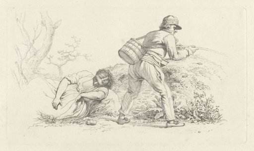 Study sheet with a sleeping woman and a fisherman
