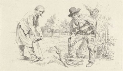 Study sheet with a wood gatherer and a man with a saw