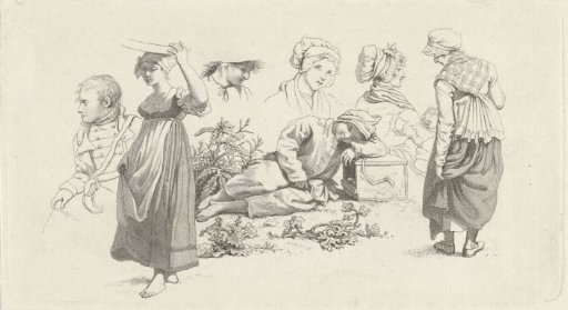 Study sheet with a sleeping boy and figures