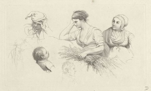 Study sheet with a woman with a bundle of sticks and figures