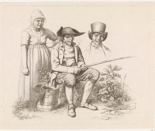 Study sheet with a fisherman, a woman and a bust of a man