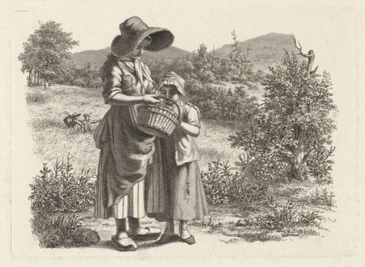 Young woman and a child looking into a basket