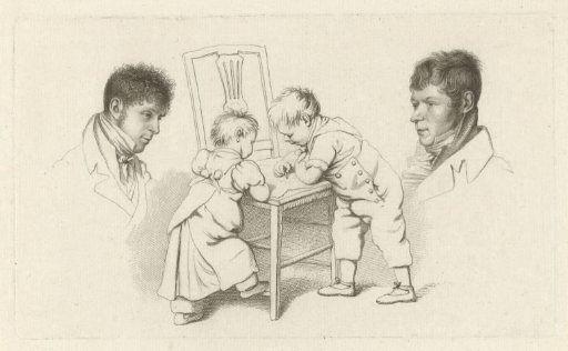 Portraits of Abraham Lion Zeelander and Anthony Oberman and two children drawing
