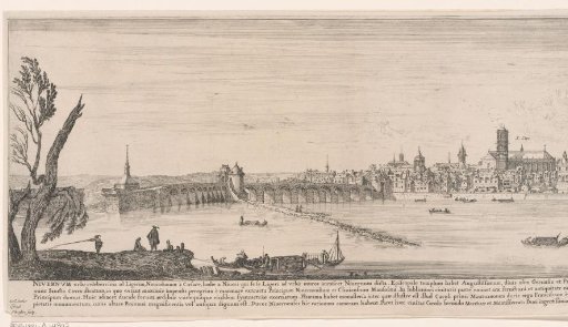 Profile of the town of Nevers, with a tree in the left foreground