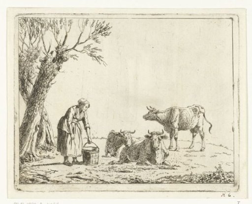 Landscape with a Woman with a Milk Can by Three Cows