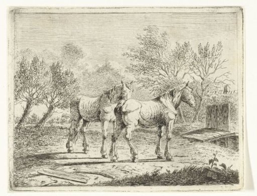 Pastoral Landscape with Two Horses at a Small Bridge and a Farmhouse