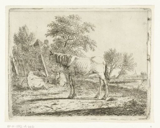 Landscape with a Horse and Two Cows at a Farmhouse by the Water