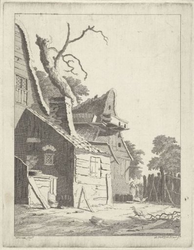 Peasant woman by a farmhouse