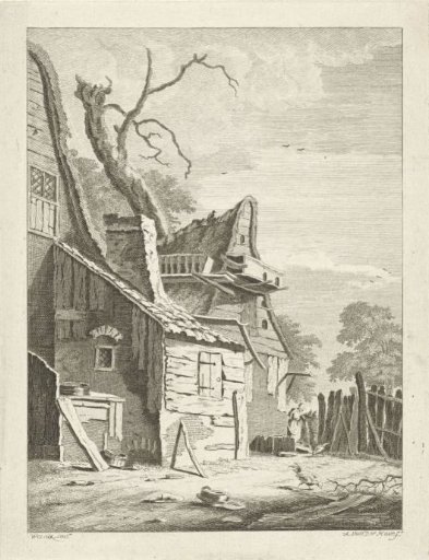 Peasant woman by a farmhouse