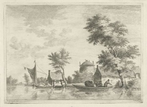 River landscape with a haystack