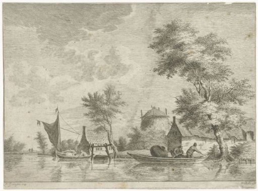River landscape with a haystack