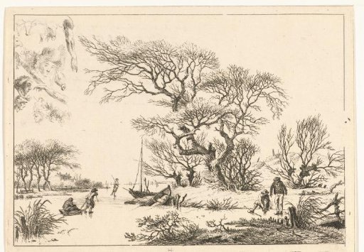 Winter landscape with skaters