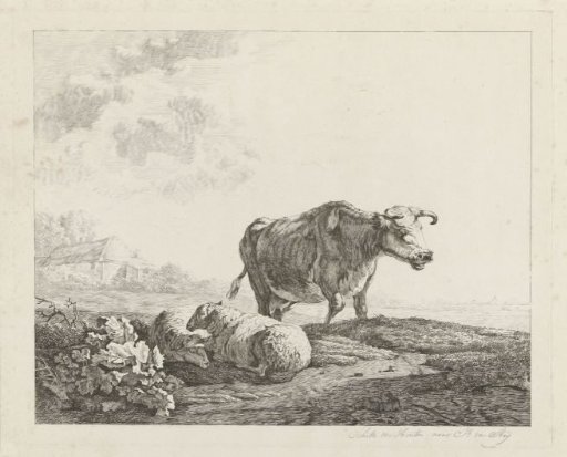 Landscape with a cow and two sheep